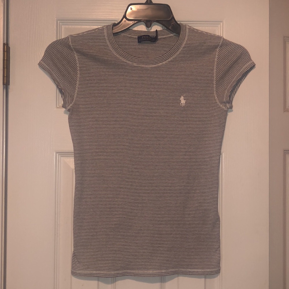 Grey Stripped Ladies Polo T-Shirt Size Medium!